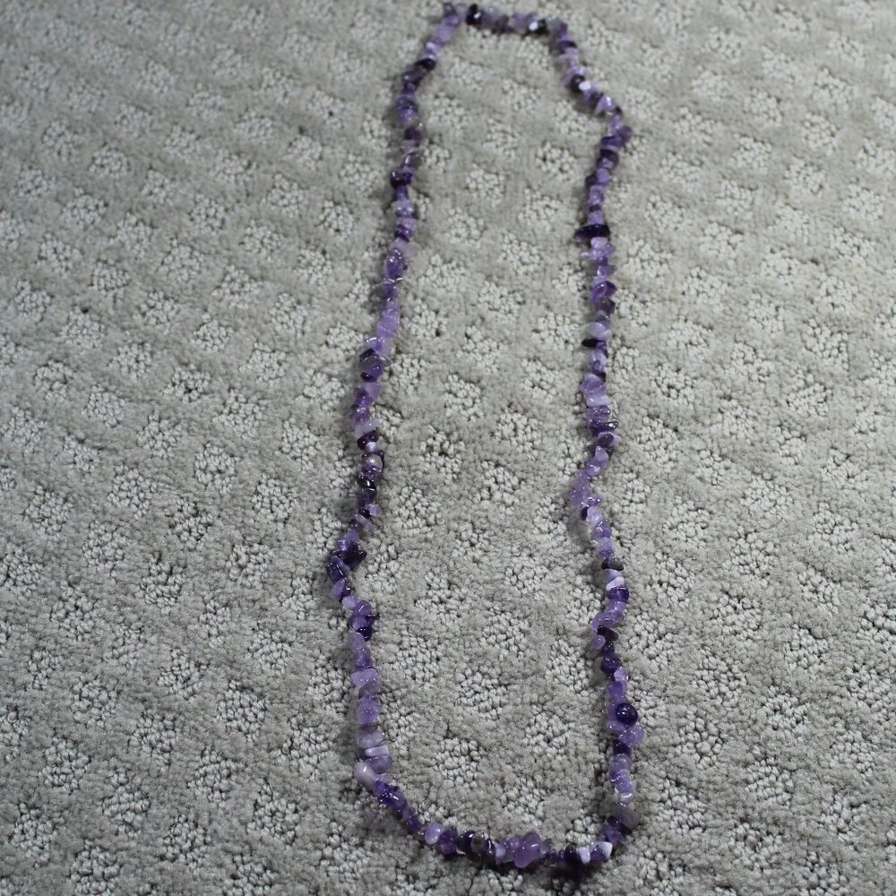 Amethyst Chip Stone Gemstone Necklace 32” Long